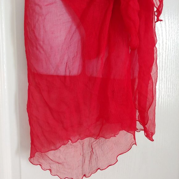 MCM 100% Ultra Sheer Chiffon Red Scarf Made in France / 2piece sold separately - Picture 4 of 7